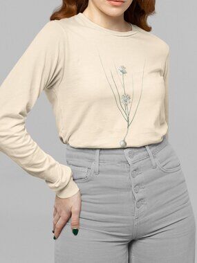 Obtuse-Flowered Onion Vintage Floral Print Long Sleeve Graphic Tee T-shirt S-XXL